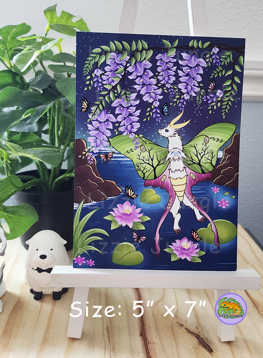 Moth Dragon in Wisteria Flower Field Art Print