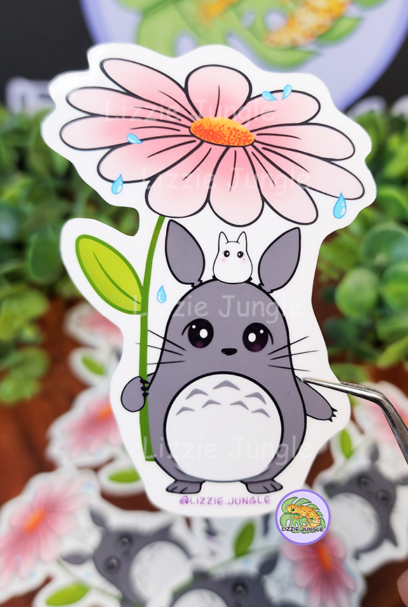 Totoro Holding a Daisy :: Vinyl Sticker