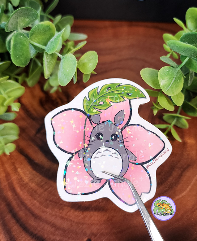 Sakura Totoro :: Holographic Vinyl Sticker