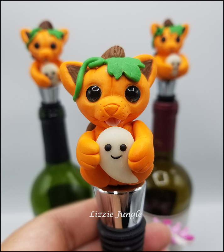 Pumpkin Halloween Cat Bottle Stopper