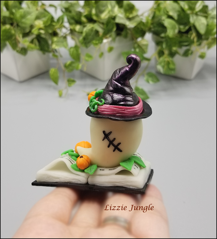 Zinia - Cute OOAK Book Ghosty with Purple Witch Hat
