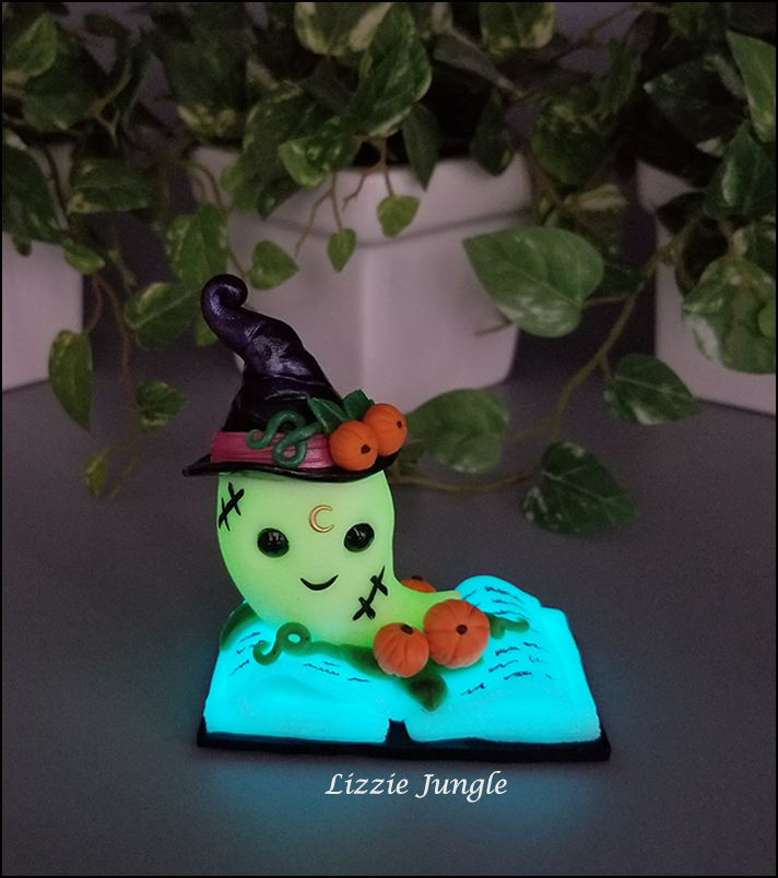 Zinia - Cute OOAK Book Ghosty with Purple Witch Hat