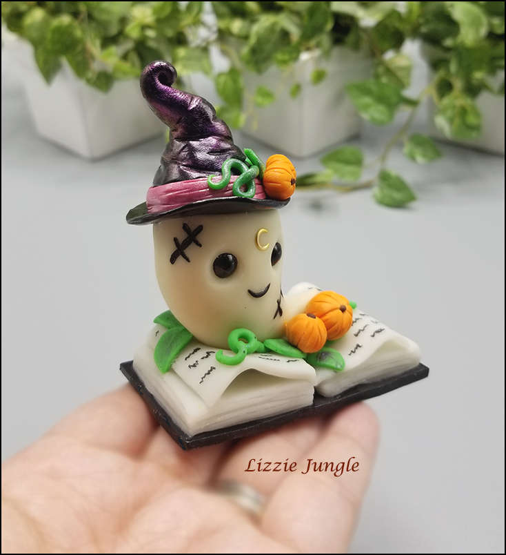 Zinia - Cute OOAK Book Ghosty with Purple Witch Hat