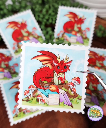 Fire Dragon Reading (stamp version) :: Vinyl Sticker