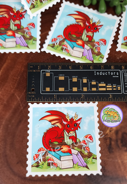 Fire Dragon Reading (stamp version) :: Vinyl Sticker