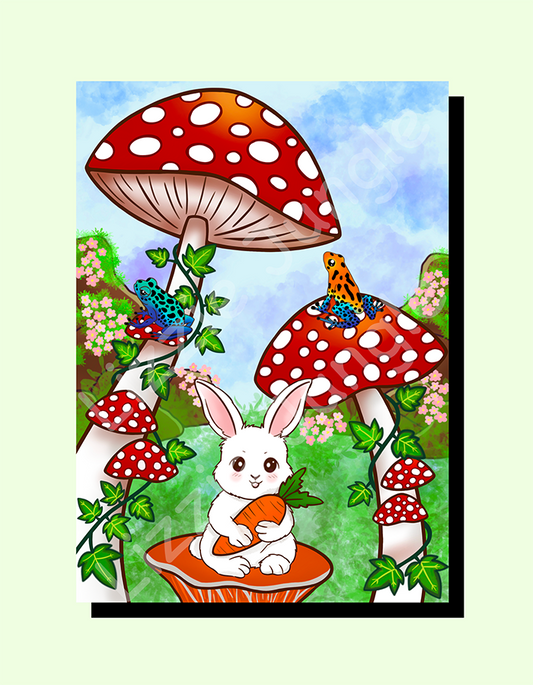 Bunny Playing in Mushroom Forest