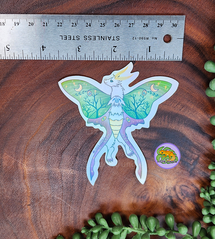 Luna Moth Dragon :: Holographic Vinyl Sticker