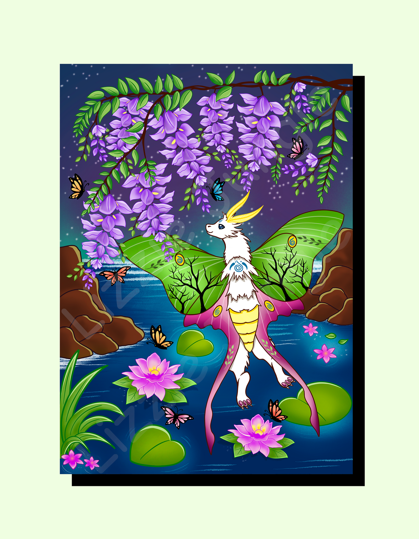 Moth Dragon in Wisteria Flower Field