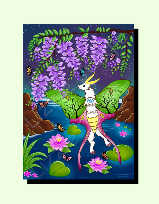 Moth Dragon in Wisteria Flower Field