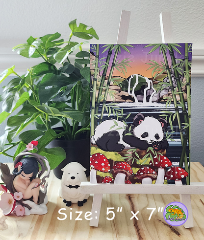 Sleepy Panda Resting in Bamboo Field Art Print