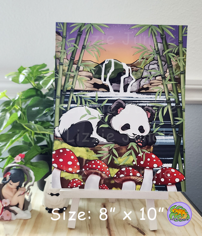 Sleepy Panda Resting in Bamboo Field Art Print