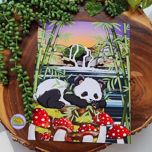 Sleepy Panda Resting in Bamboo Field Art Print