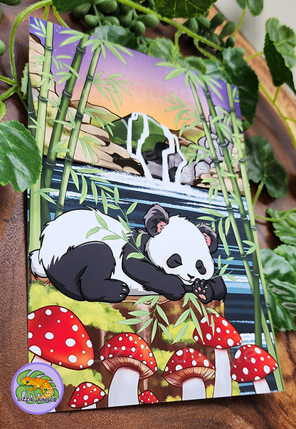 Sleepy Panda Resting in Bamboo Field Art Print