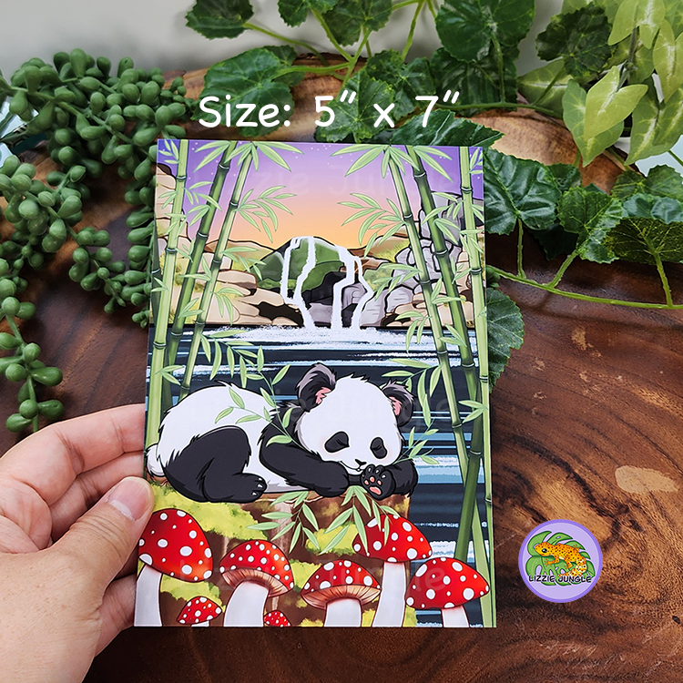 Sleepy Panda Resting in Bamboo Field Art Print