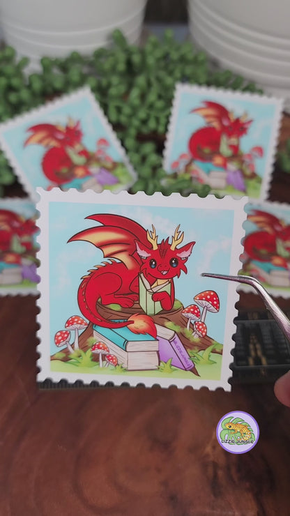 Fire Dragon Reading (stamp version) :: Vinyl Sticker