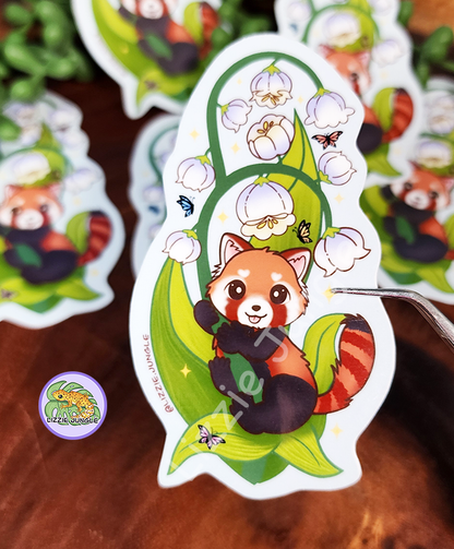 Red Panda holding Lily of The Valley :: Vinyl Sticker