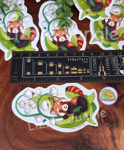 Red Panda holding Lily of The Valley :: Vinyl Sticker