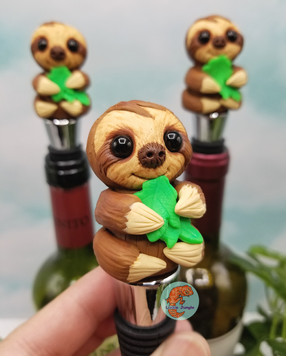 Sloth Eating Leaves Wine Stopper