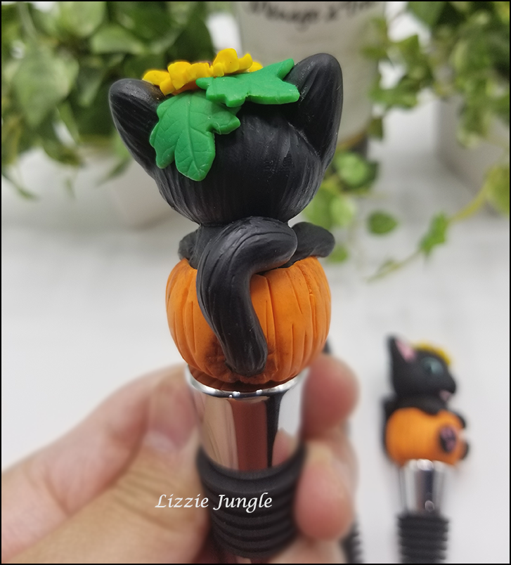 Black Kitten in Pumpkin Wine Stopper