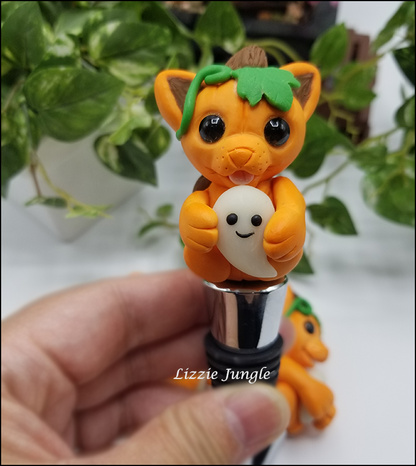 Pumpkin Halloween Cat Bottle Stopper