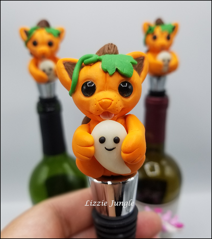 Pumpkin Halloween Cat Bottle Stopper