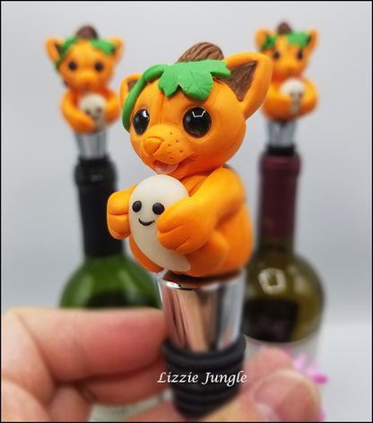 Pumpkin Halloween Cat Bottle Stopper