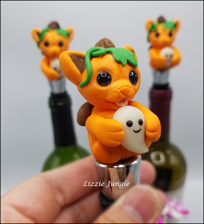 Pumpkin Halloween Cat Bottle Stopper