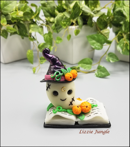 Zinia - Cute OOAK Book Ghosty with Purple Witch Hat