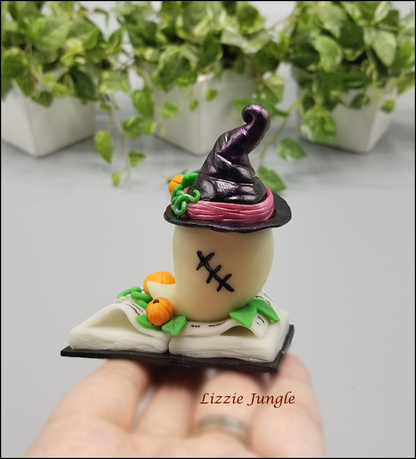 Zinia - Cute OOAK Book Ghosty with Purple Witch Hat