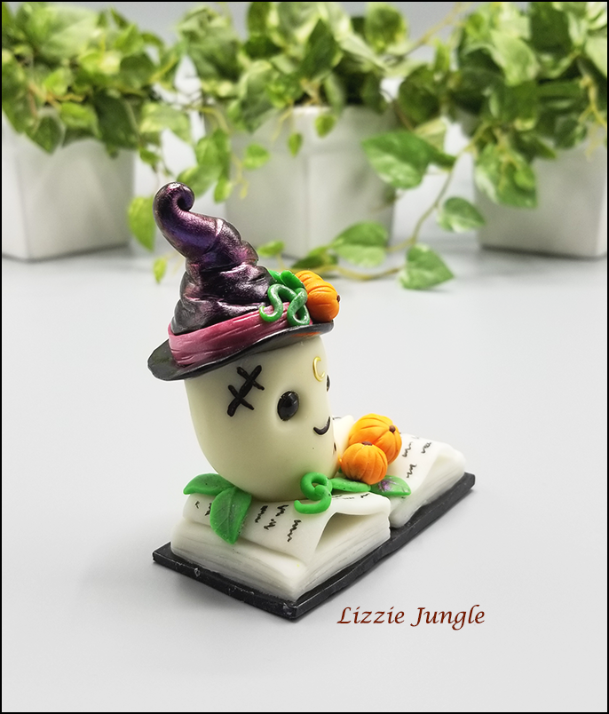 Zinia - Cute OOAK Book Ghosty with Purple Witch Hat