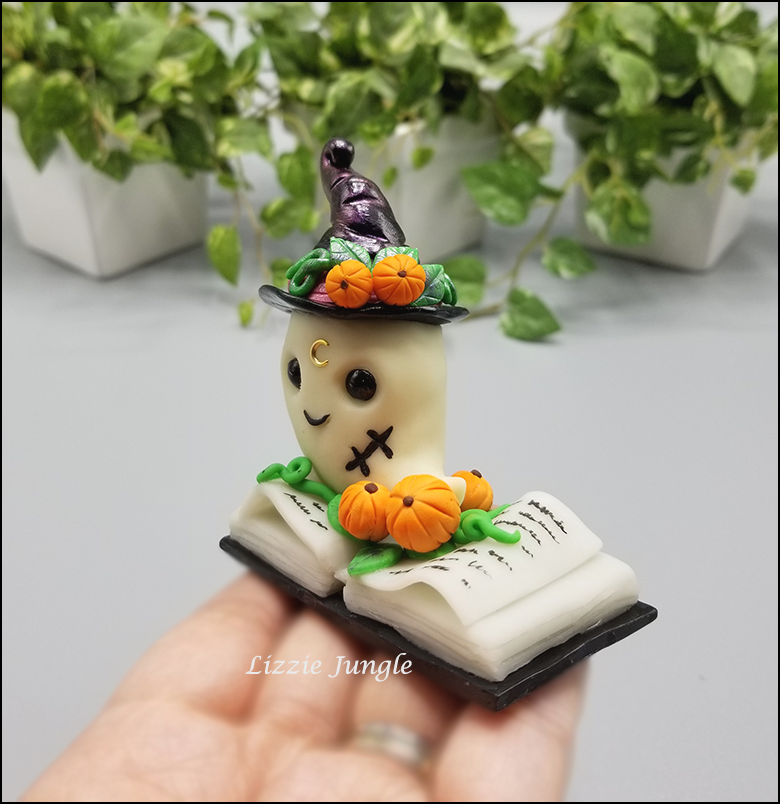 Zinia - Cute OOAK Book Ghosty with Purple Witch Hat